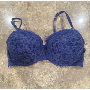 Gilligan & O'Malley Bra Womens 36D Blue Balconette Push Up Padded Lace Underwire